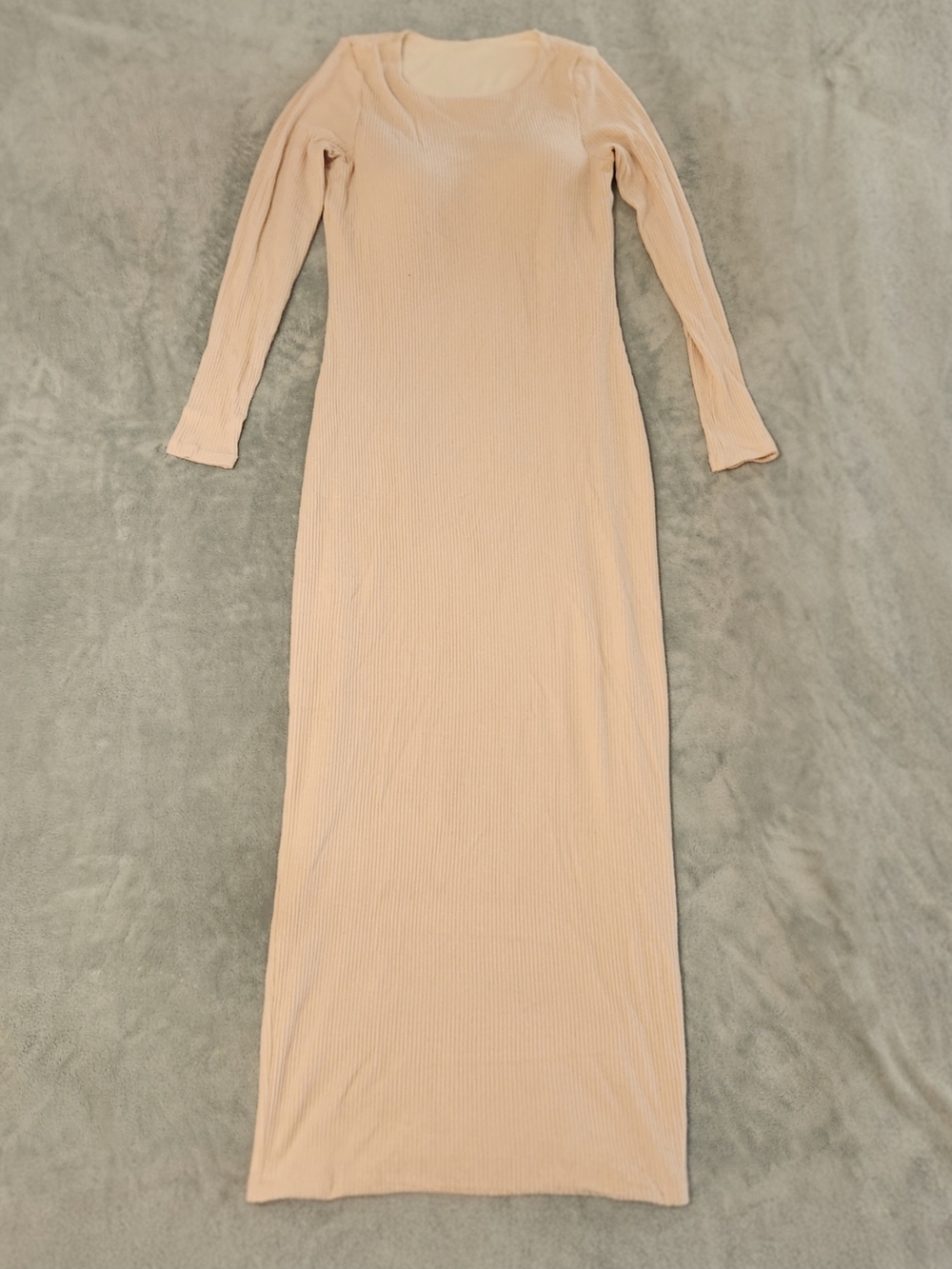 Klassy Network Cream Ribbed Knit Long Sleeve Built-In Padding Maxi Dress L